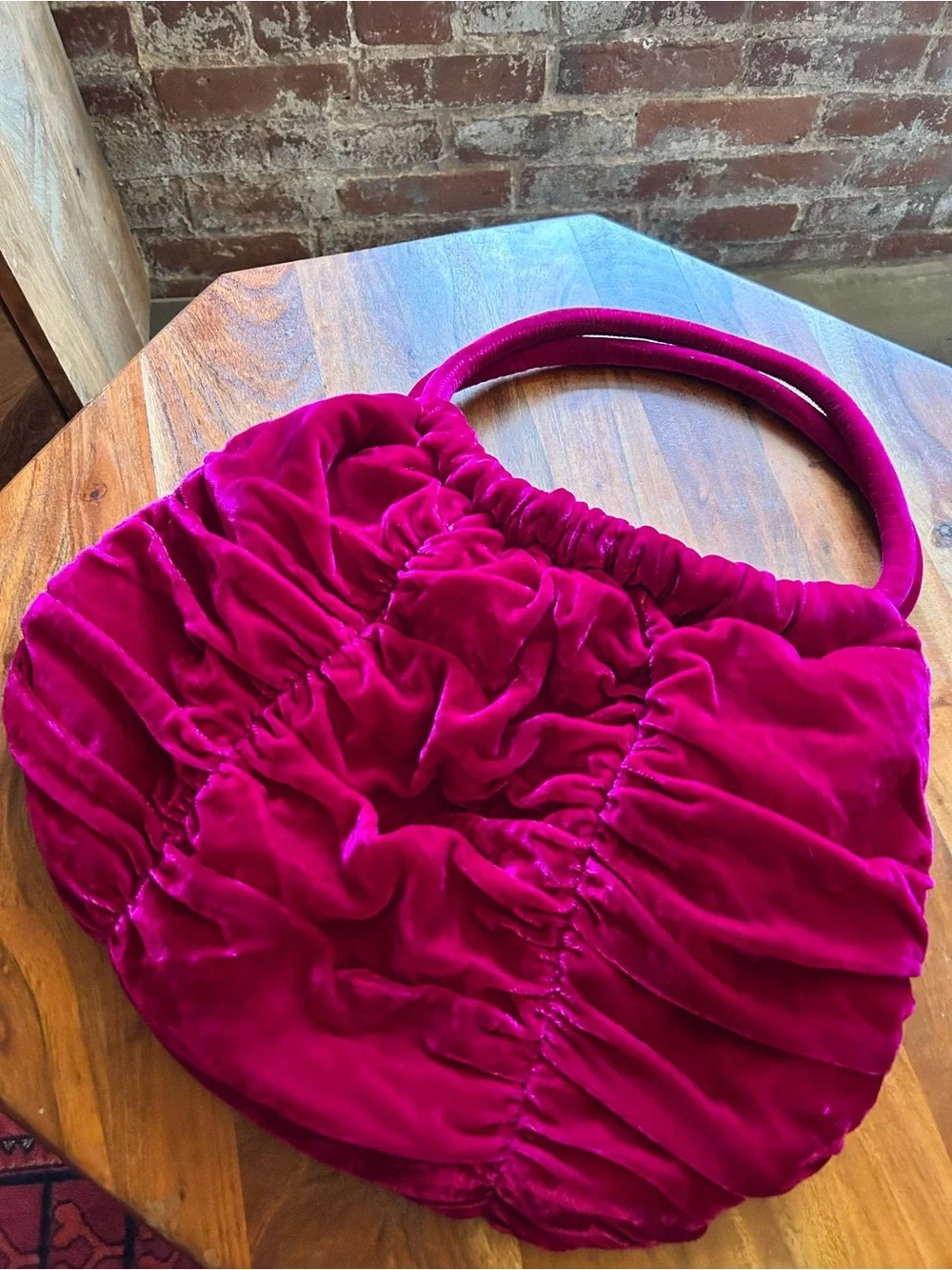 NWT Vintage Cupcake Ruched Velvet Magenta Hobo Bag